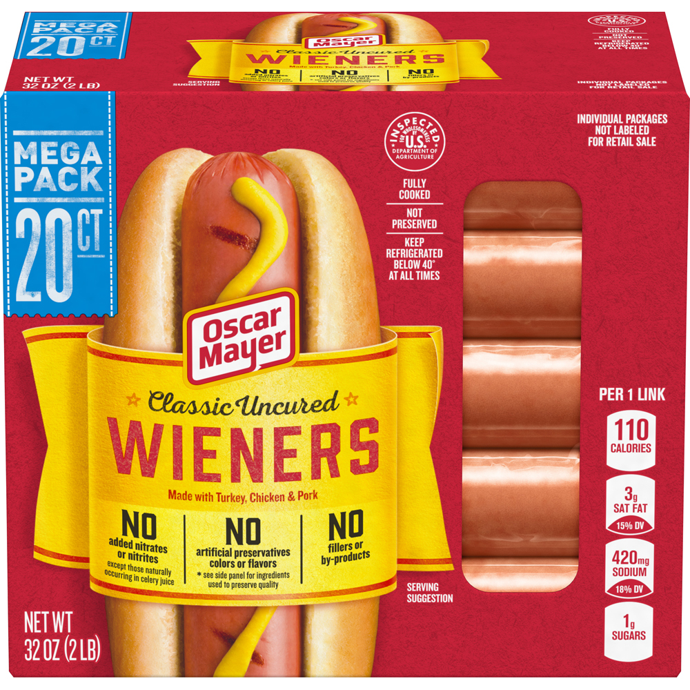 Oscar Mayer Hot Dogs; Bun Length, Angus Beef, Turkey & Pork + Buns.